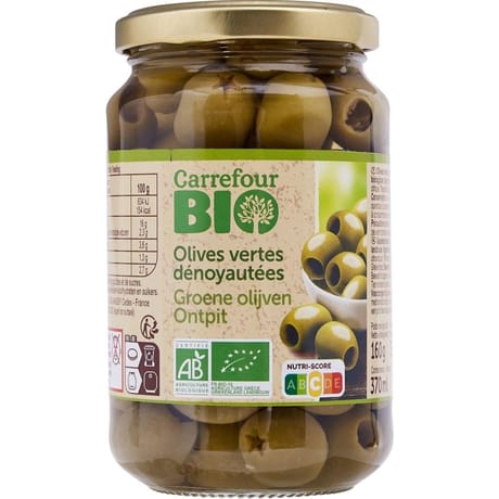 Carrefour bio olives vertes dénoyautées bio 160g