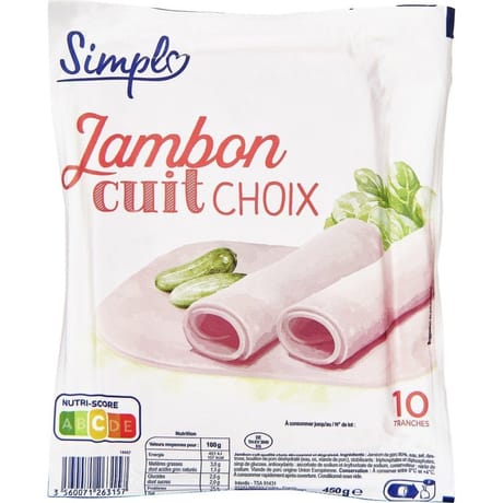 Simpl jambon cuit choix dégraissé découenné 10 tranches 450g