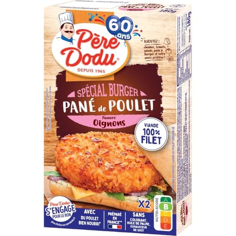 Père Dodu pané de poulet spécial burger chapelure oignons x2 180g