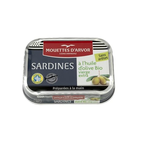 Les mouettes d'arvor sardines sans arete à l'huile d'olive extra bio 115g