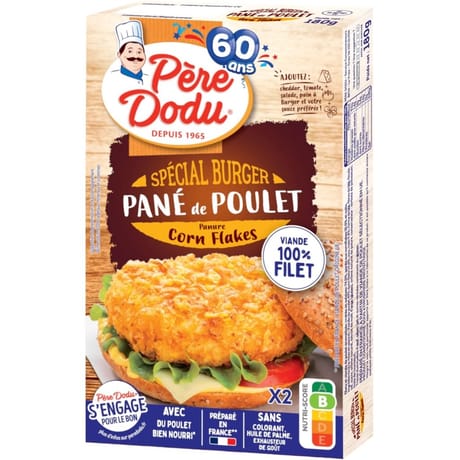 Père Dodu pané de poulet spécial burger chapelure corn flakes 2x90g