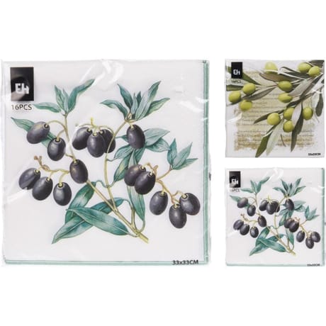 Serviettes motif olive x16