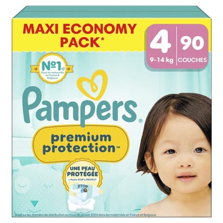 Pampers premium protection couches t4 9/14 kg x90