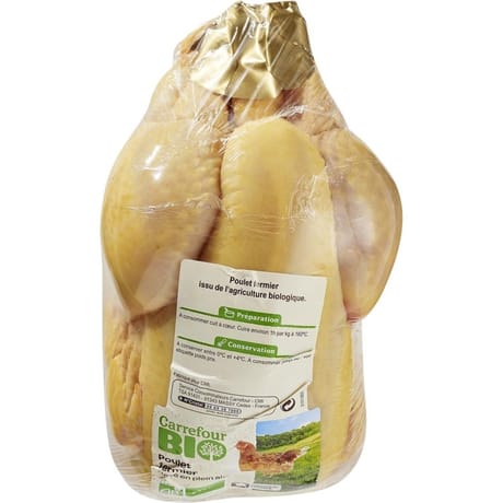Carrefour bio poulet fermier bio élevé en plein air