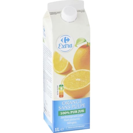 Carrefour extra 100% pur jus orange sans pulpe 1l