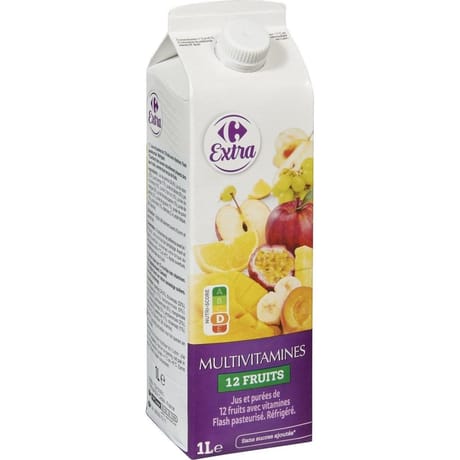Carrefour extra multivitaminés 12 fruits jus et purées 1l