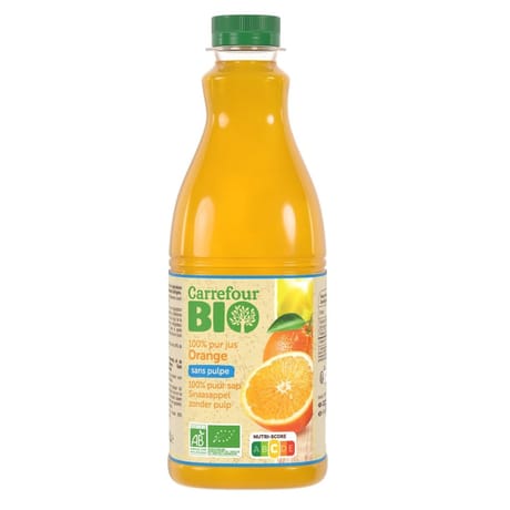 Carrefour bio jus d'orange sans pulpe 90cl