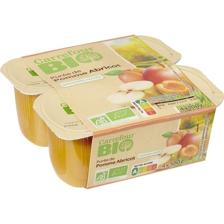 Carrefour bio compote pomme abricot sans sucre ajouté 4X100g