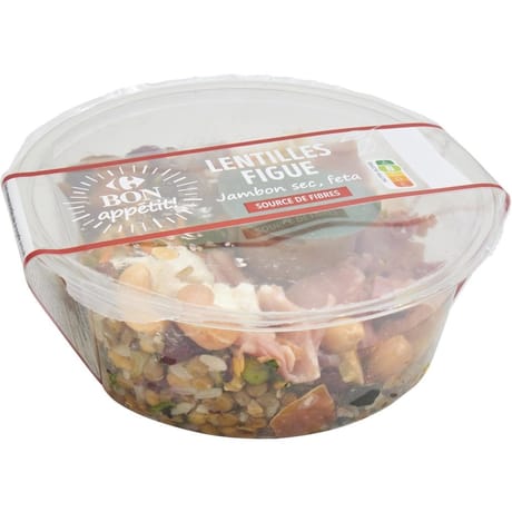 Carrefour bon appétit salade lentilles figues jambon sec et feta 350g