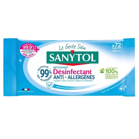 Sanytol lingettes desinfectantes anti allergenes x72