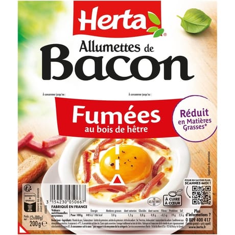 Herta allumettes de bacon fumées 2x100g