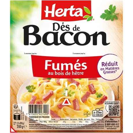 Herta dés de bacon fumés 2x100g