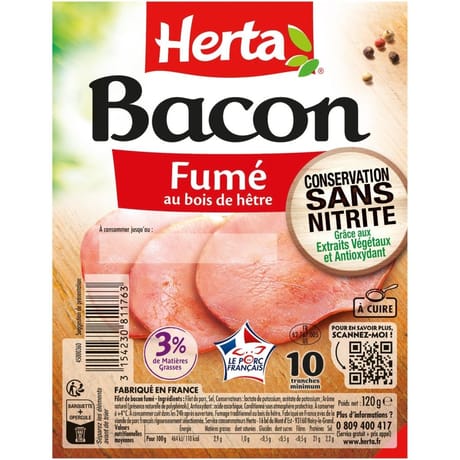 Herta bacon sans nitrite 10 tranches 120g