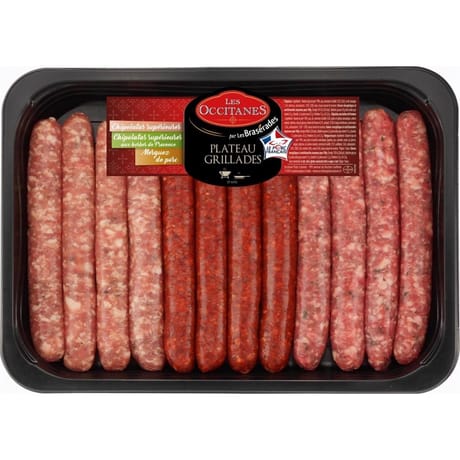 Plateau chipolatas/ chipolatas aux herbes / merguez x12 600g Les brasérades