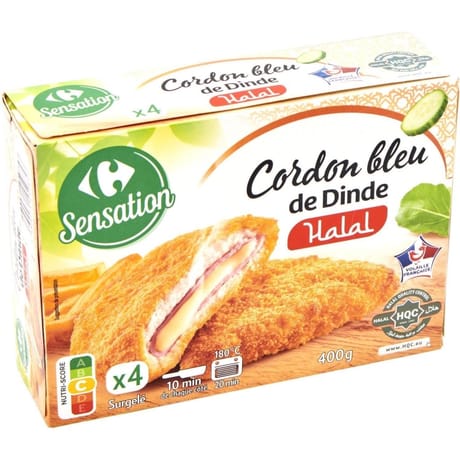Carrefour sensation 4 cordons bleu de dinde halal 400g