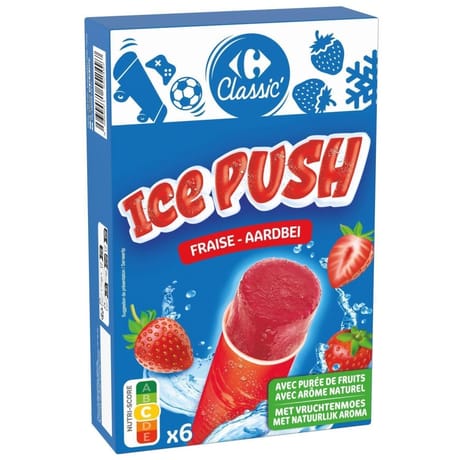 Carrefour classic' glace à l'eau  ice push fraise x6 700g