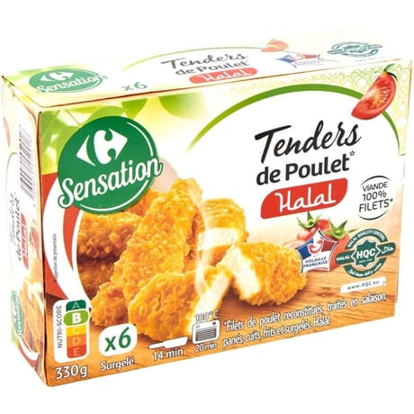 Carrefour sensation 6 tenders de poulet halal 330g
