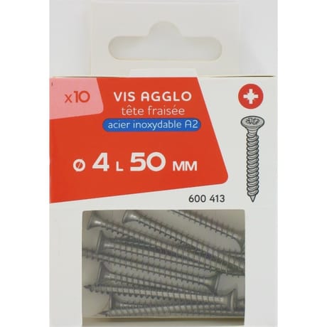 Tréfilaction vis agglo tête fraisée acier 4x50 mm x10