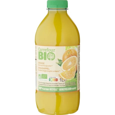 Carrefour bio jus d'orange sans sucres ajoutés 1l