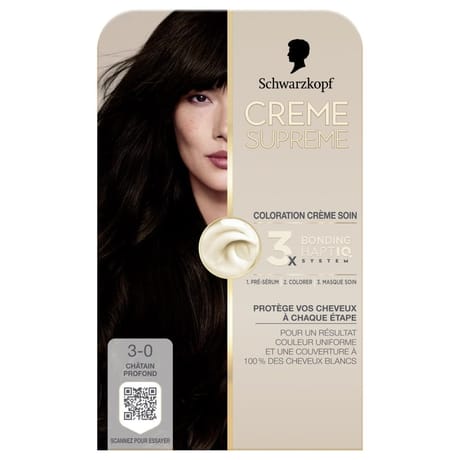 Schwarzkopf coloration permanente crème suprême 3-0 châtain profond