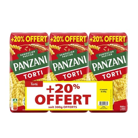 Panzani torti 3x500g + 20% offert