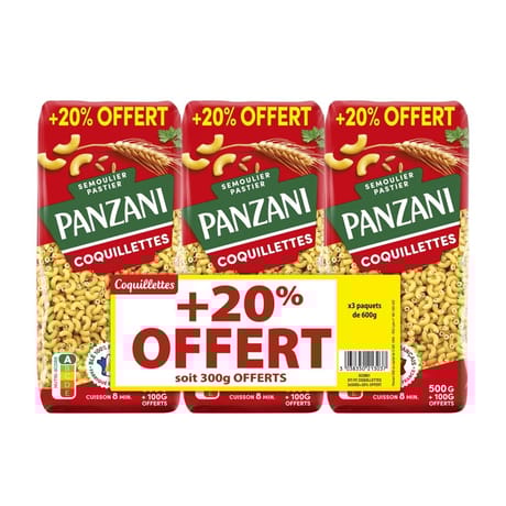 Panzani coquillettes 500gx3 + 20% offert 1800g