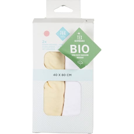 Lot de 2 draps housse unis jaune 40x80cm coton bio Tex