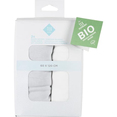 Tex baby lot de 2 draps housse unis gris 60 x 120 cm coton bio
