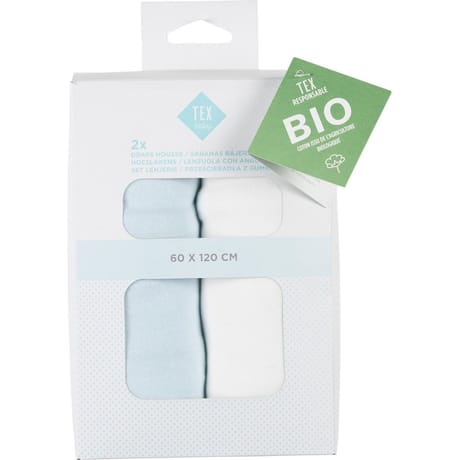 Lot de draps housse unis bleu 60x120cm coton bio Tex