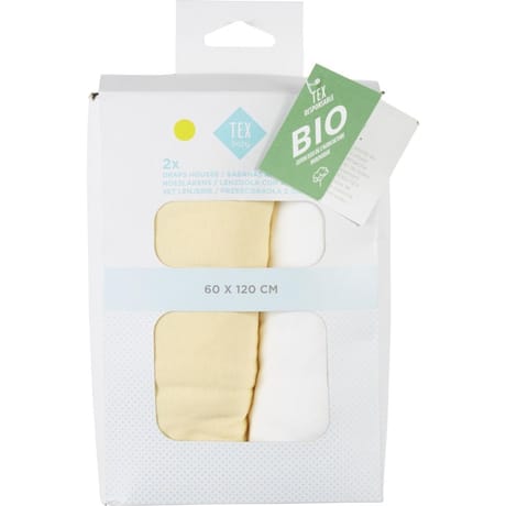 Lot de 2 draps housse unis jaune 60x120cm coton bio Tex