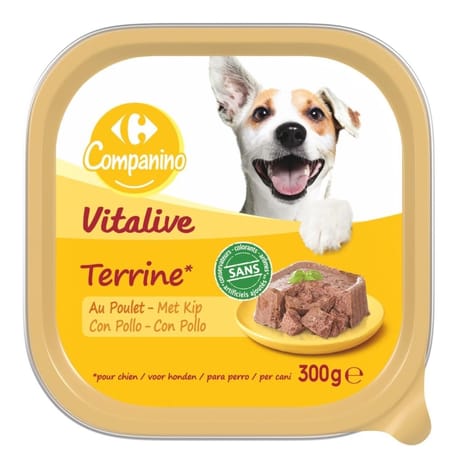 Carrefour companino terrine pour chien au poulet 300g