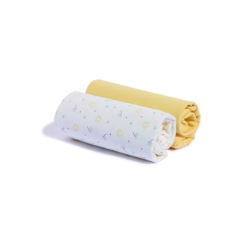 Lot de 2 draps housse 1 uni 1 imprime jaune 60x120cm coton bio Tex
