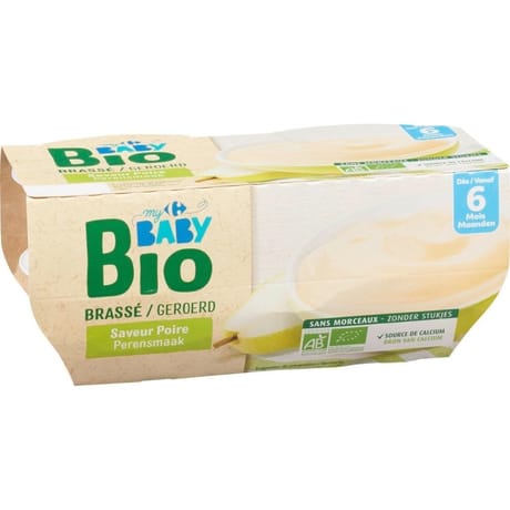 Carrefour baby bio dessert bébé brassé poire dès 6mois 4x100g