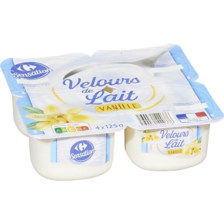 Carrefour sensation yaourts velours de lait vanille 4x125g
