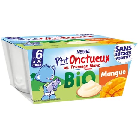 Nestlé p'tit onctueux bio mangue dès 6 mois 4x90g