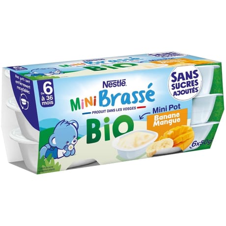 Nestle P'tit brasse bio mini banane mangue sans sucres ajoutes 6x50g