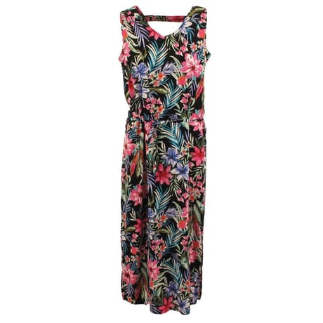 Robe longue fines bretelles FLOWER LEAF AOP T44