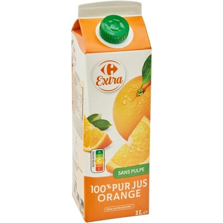 Carrefour extra pur jus d'orange sans pulpe 1l