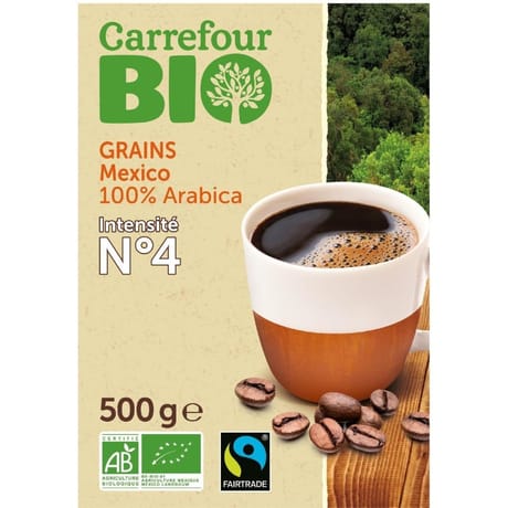 Carrefour bio café en grains mexico 100% arabica bio 500g
