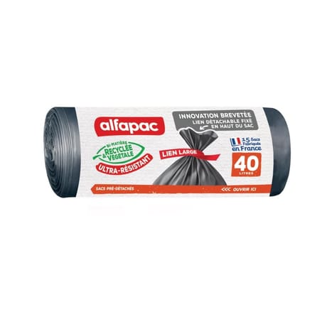 Alfapac sacs poubelle 40l maxi-poids recycles à lien large économie 15