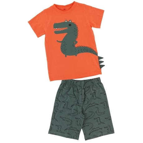 Pyjashort manches courtes garçon ORANGE/KAKI AOP 3 ANS