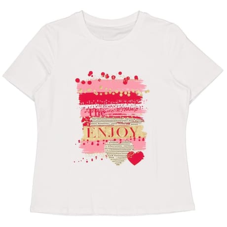 Tee shirt manches courtes femme BLANC FUSHIA ROSE GOLD 50\52