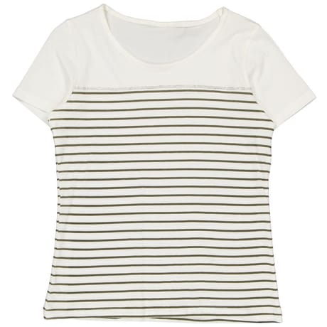 Tee shirt manches courtes femme ECRU RAYE KAKI T50\52
