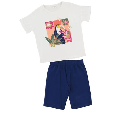 Pyjashort manches courtes fille ECRU/CORAIL 10 ANS