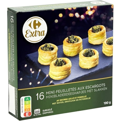 Carrefour extra festif 16 mini feuilletés aux escargots 170g