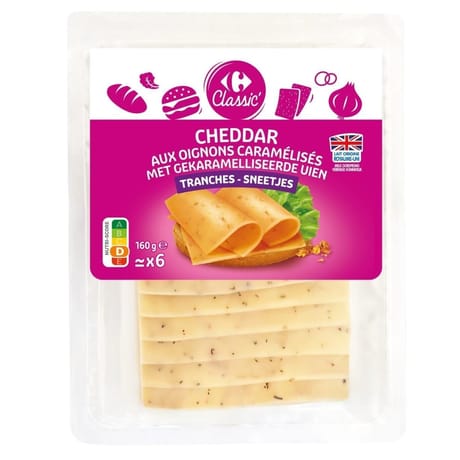 Carrefour Classic' tranches cheddar oignon caramélisés 160g