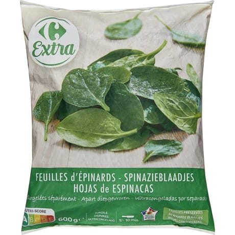Carrefour extra feuilles d'épinards 600g