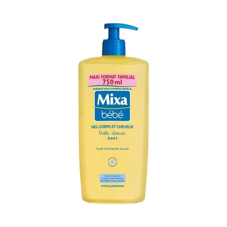Mixa bébé gel très doux corps et cheveux 2 en 1 maxi format familial 750ml