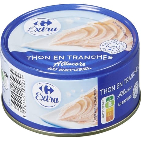 Carrefour extra thon en tranches albacore au naturel 140g