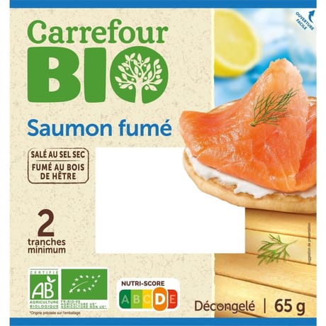 Carrefour bio 2 tranches saumon fumé 65g